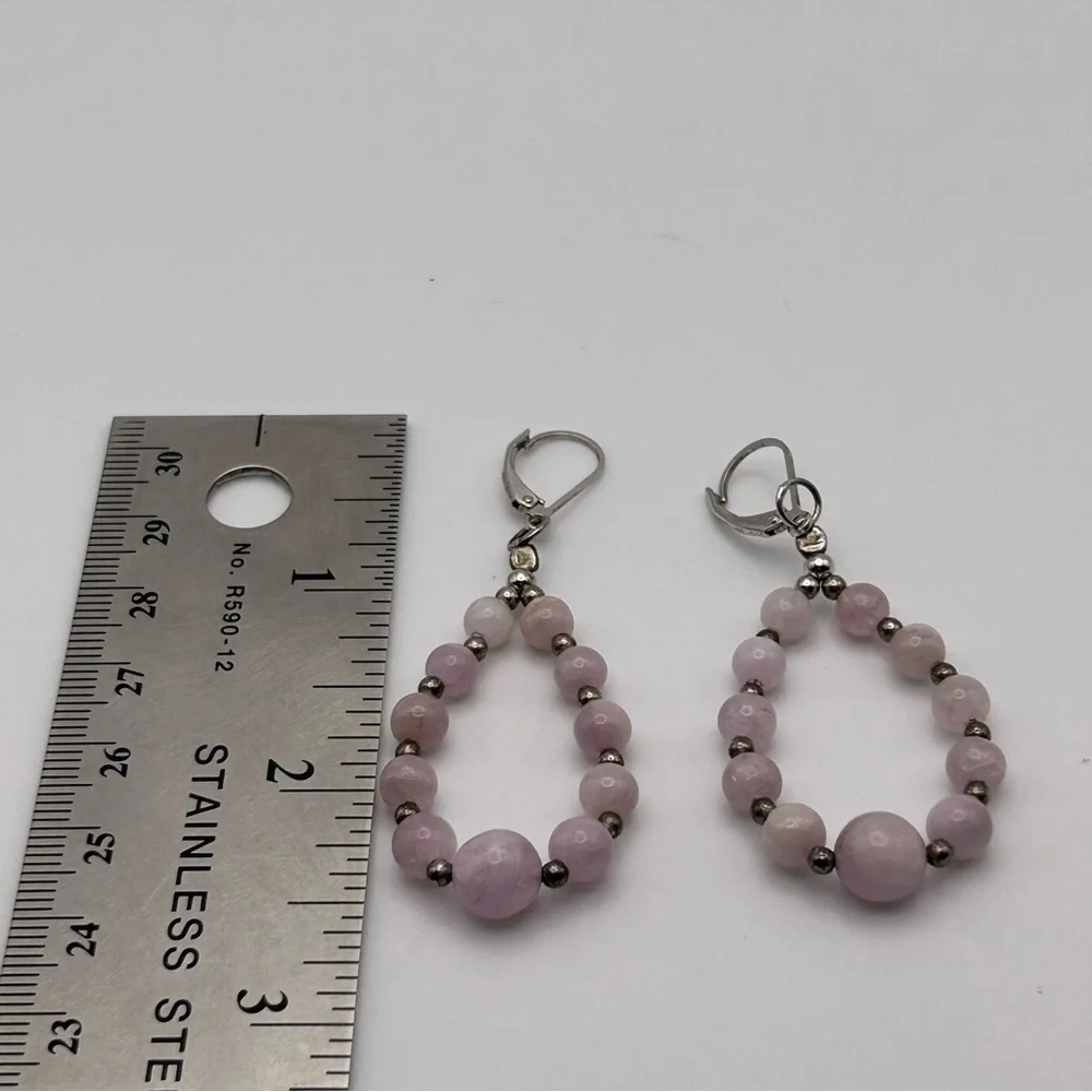 Genuine Rose Quartz Graduated Beaded Sterling Silver 925 Lever Back Earrings